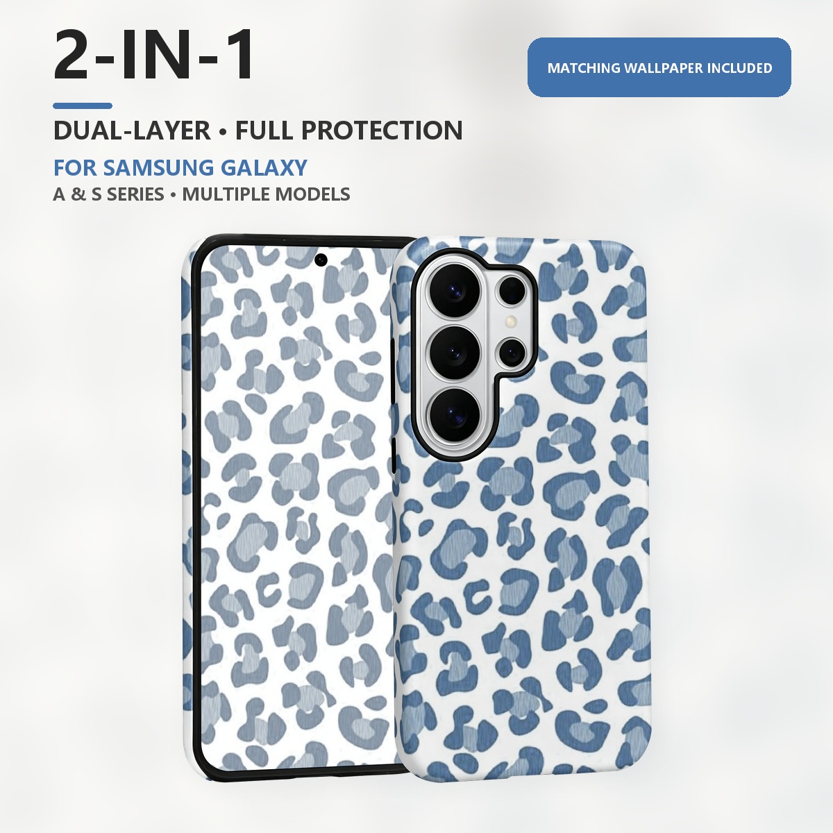 Computer Case - Blue Leopard Print 2-in-1 Dual-Layer Phone